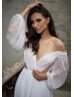 Long Sleeves White Chiffon Airy Wedding Dress